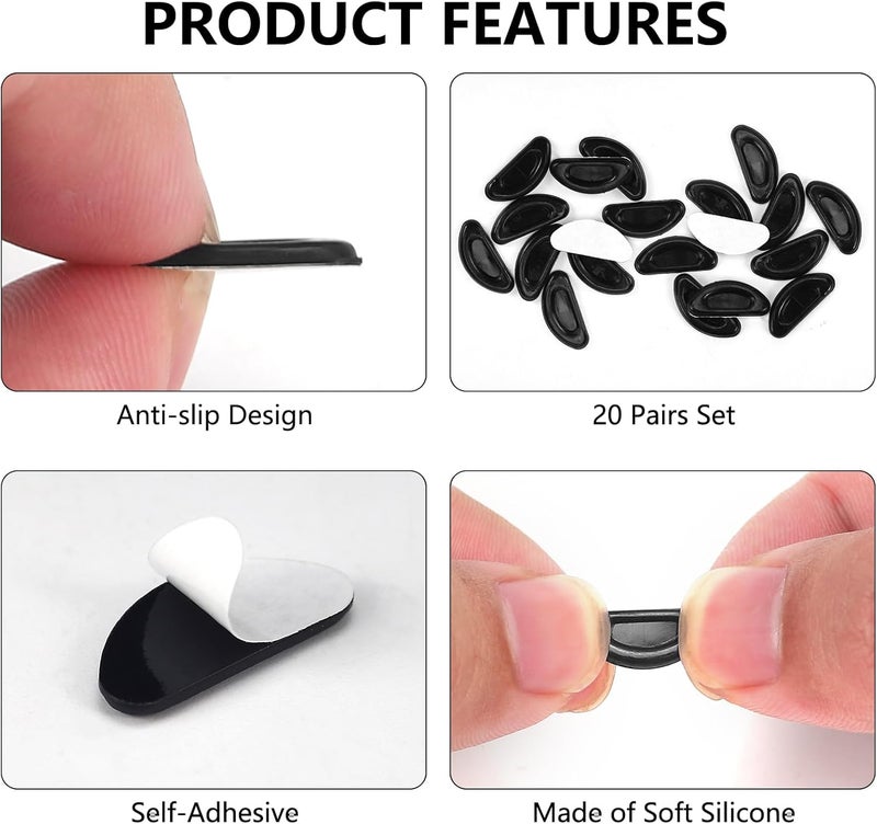 YR 20 Pairs Eyeglass Nose Pads Stick On Silicone Anti-Slip for Glasses Sunglasses Thin Nose Pads Eyeglasses, Adhesive Nose Pad for Eyeglass, Anti Slip Eyeglass Nose Pads (Black) - Image 5